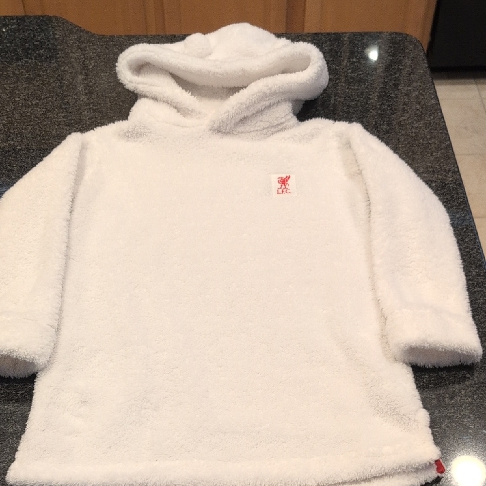 Liverpool Football Club White Fleece Hoodie with Red Logo
